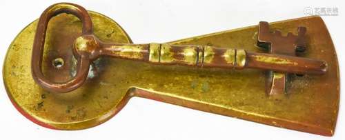 Figural Brass Doorknocker of a Skeleton Key