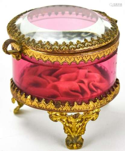 Antique Palais Royale Ormolu & Glass Jewelry Box