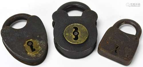 3 Antique Iron & Bronze Padlocks