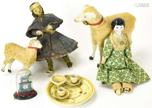 Antique Dolls, Sheep, Dollhouse Treen