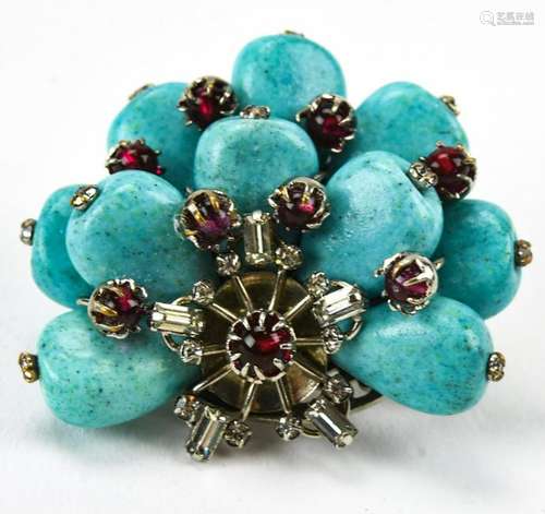 Vintage C 1950s Faux Turquoise French Brooch