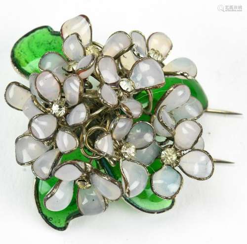 Vintage C 1940s French Glass Flower Brooch