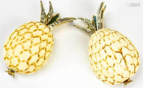 Pair Vintage German Sterling Pineapple Brooches