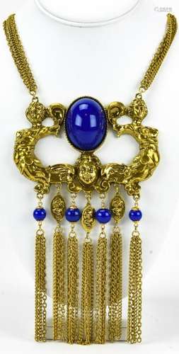 Vintage 1970s Gilt & Faux Lapis Necklace