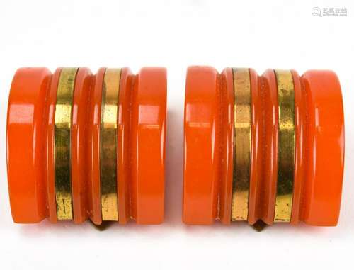 Vintage C 1940s Faux Amber Bakelite Clips