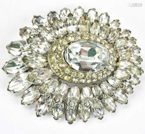 Large Circa 1950s Rhinestone Cluster Clip / Brooch