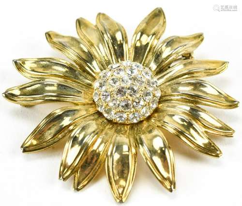 Vintage Trifari Sunflower & Rhinestone Brooch