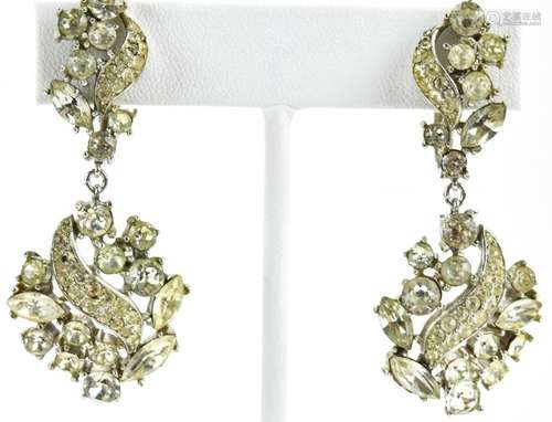 Pair Vintage Trifari Rhinestone Clip Earrings