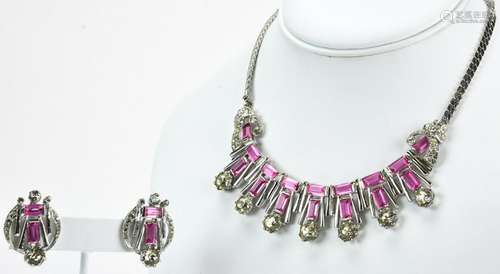 Vintage Art Deco Sterling & Crystal Jewelry Set