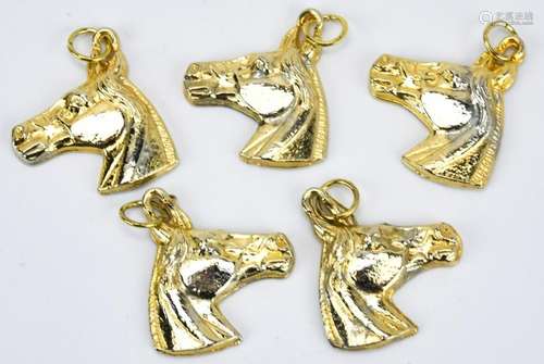 Five Vintage Gilt Metal Horse Head Pendant Charms