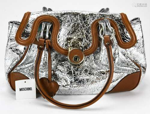 Moschino Metallic Leather Handbag W Padlock