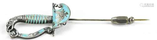 Antique 19th C Sterling & Enamel Stick Pin