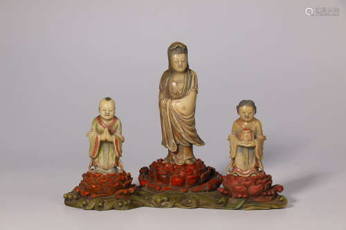 SHOUSHAN STONE COLOR PAINTING GUANYIN ORNAMENT