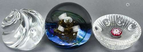 3 Crystal Paperweights Including Stuben