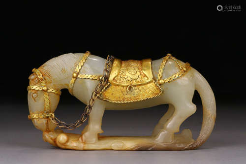 HETIAN JADE WITH GOLD FILLED HORSE