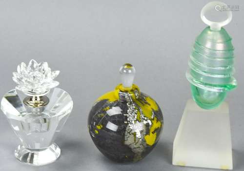 3 Vintage Glass Perfume Bottles - Some Signed