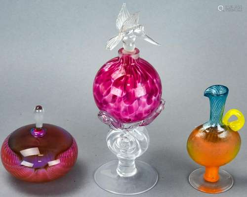 3 Vintage Glass Perfume Bottles - Some Signed.