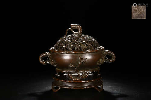 BRONZE CAPPING CENSER WITH BAMBOO CARVING