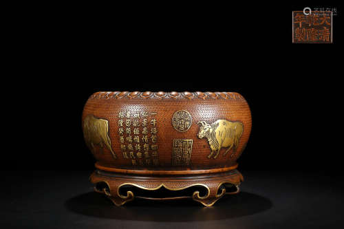 QIANLONG MARK BRONZE CENSER WITH PAINTING