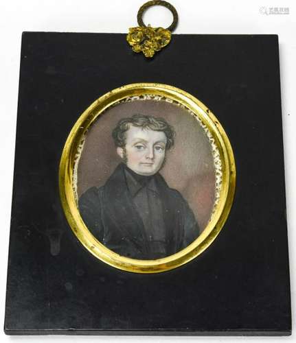 Antique 19th C English Portrait Miniature in Frame