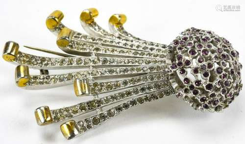 Reja Rhodium Plated Rhinestone Retro Brooch