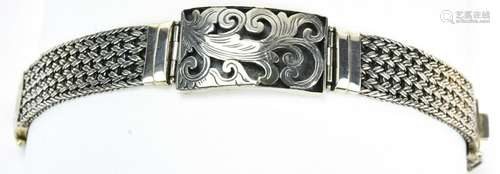 Vintage Sterling Woven & Chased Design Bracelet