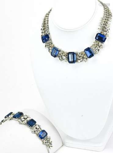 Vintage Faux Sapphire & Faux Diamond Jewelry Suite