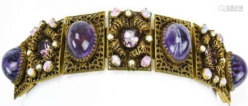 Vintage 1950s Faux Amethyst & Opal Panel Bracelet