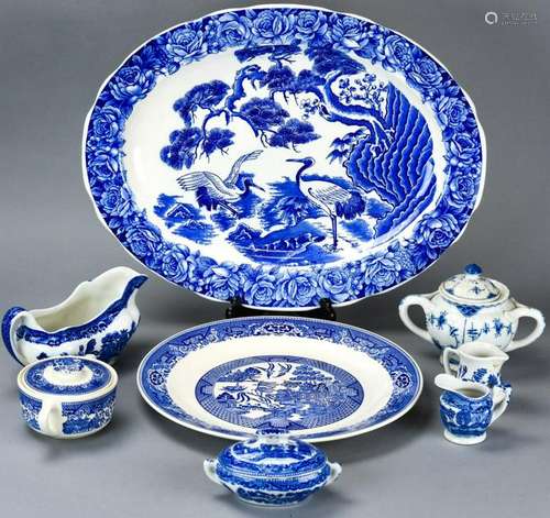 Collection of Blue + White Canton Style Serve Ware