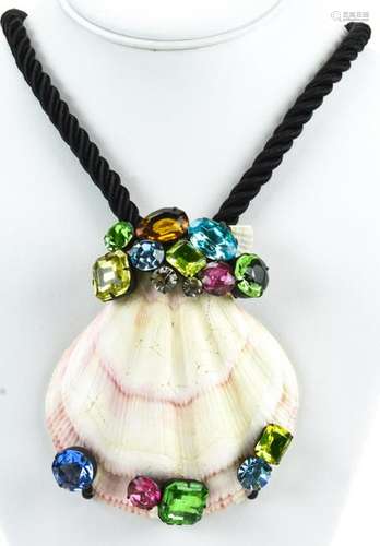 Vintage Kenneth Lane Shell & Rhinestone Necklace