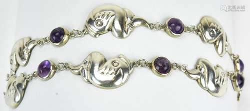 Pair Hubert Harmon Sterling & Amethyst Bracelets