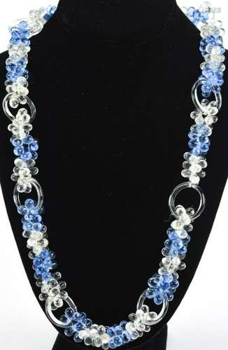 Vintage 1930s Art Deco Clear & Blue Glass Necklace