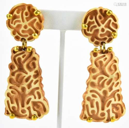 Pair Vintage Alexis Lahellec Faux Bone Earrings