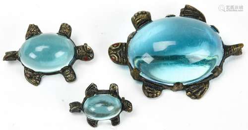 3 Vintage 1950s Jelly Belly Turtle Brooches