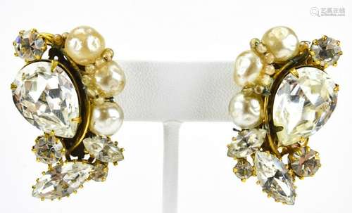 Vintage 1960s Robert Large Rhinestone Earrings