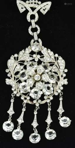 Vintage C 1920s Rhodium Plated Paste Set Brooch