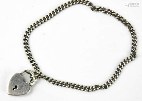 Antique Sterling Silver Heart Padlock Bracelet