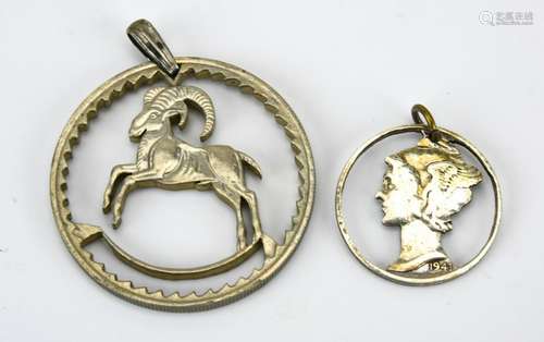 Two Antique Cut Out Coin Necklace Pendant Charms