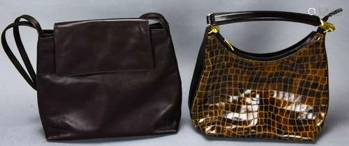 2 Vintage Brown Leather Handbags / Purses