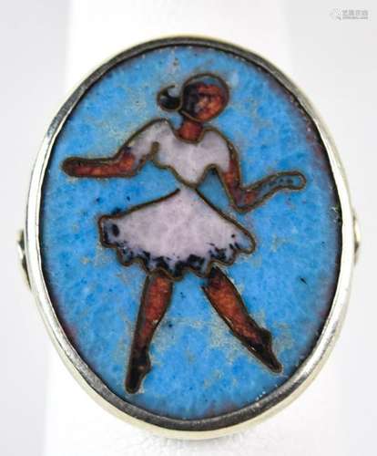 Vintage 800 Silver & Enamel Ballerina Ring