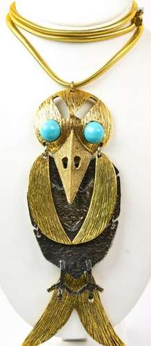 Vintage Kenneth J Lane Articulated Owl Necklace