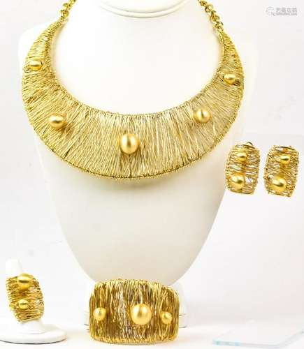 Retro Style Gilt Metal Wire Wrap Jewelry Suite