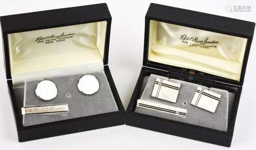 2 Sets Sterling Silver Cuff Links & Tie Clips