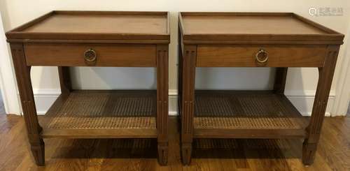 2 Baker Furniture Mid Century Caned Night Stands