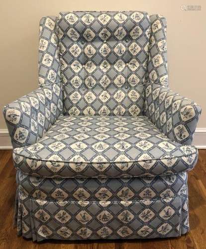 Custom Upholstered Toile Style Wing Chair