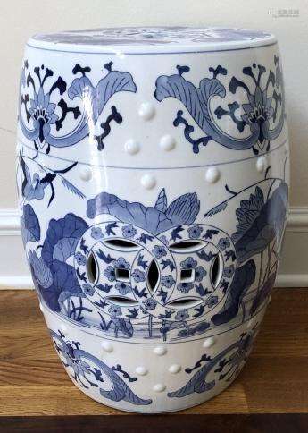 Canton Style Blue + White Porcelain Garden Stool