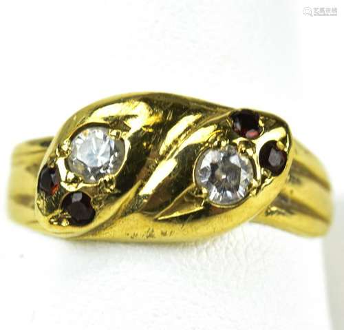 Estate English 9kt Yellow Gold Double Snake Ring