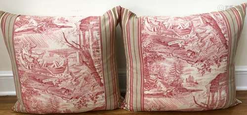 Pair of Custom Made Toile Pillows