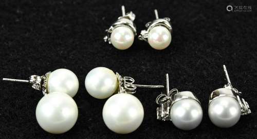 3 Pairs Sterling & Mother of Pearl Bead Earrings