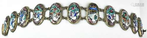 Vintage Persian Hand Painted Enamel Panel Bracelet